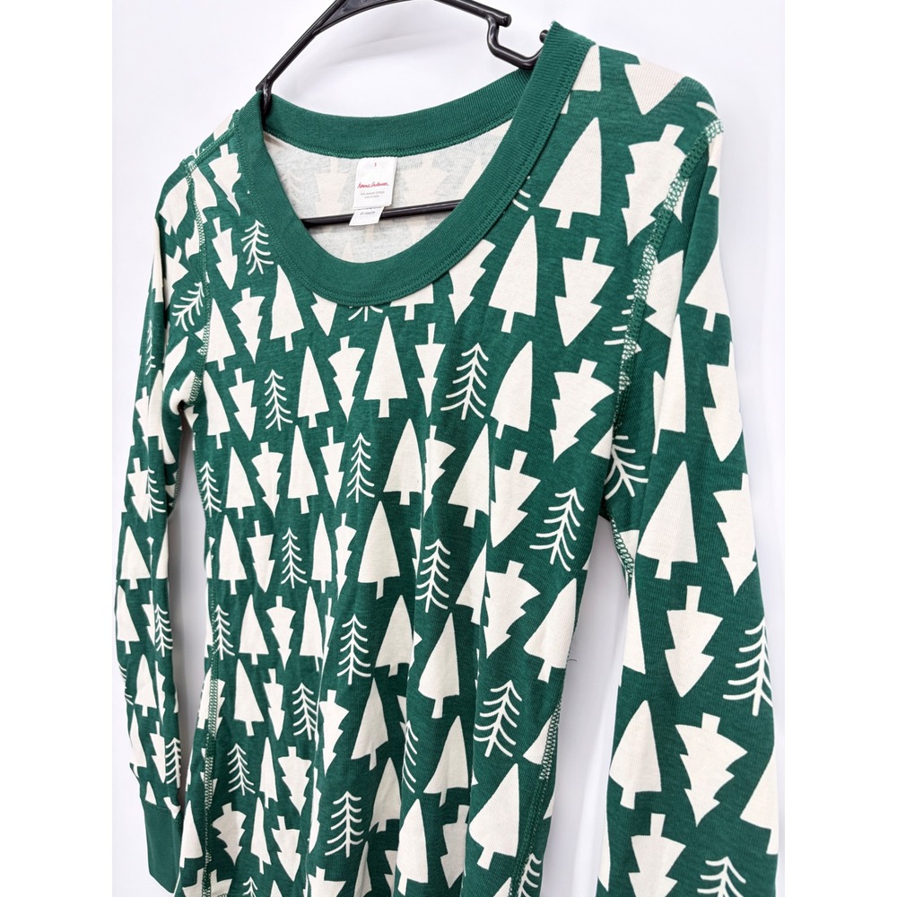 Hanna Andersson Long John Pajama Top Small Green Trees Organic Cotton Christmas